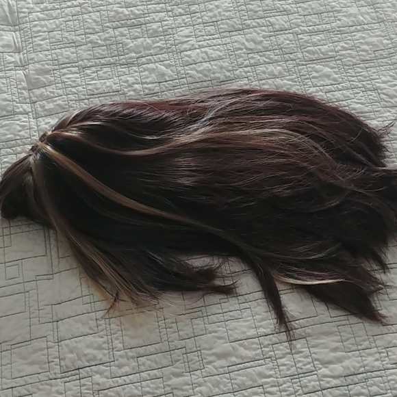 Female long hair wig with bangs, highlights main image 5
